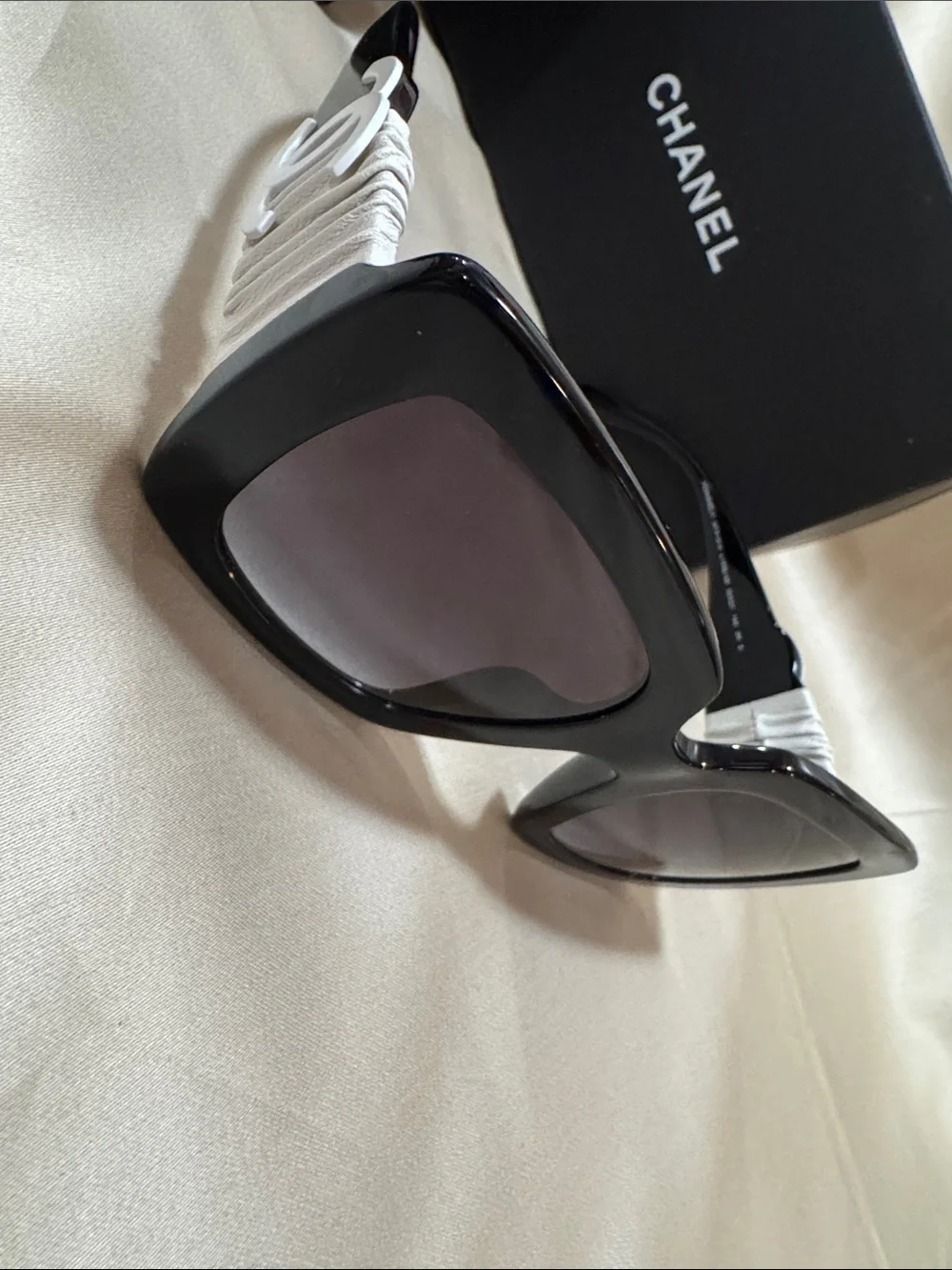 CHANEL Black and White Square Oversized Sunglasses